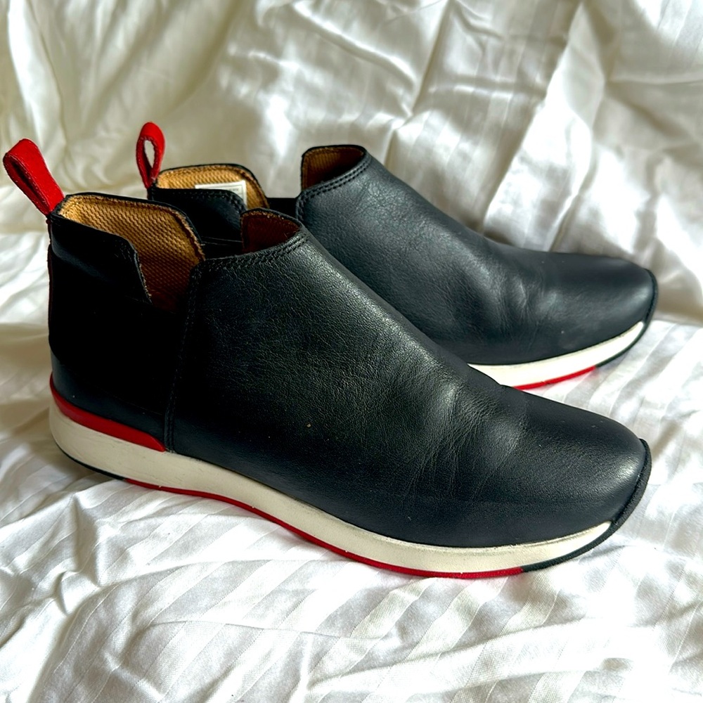 Womens leather slip on sneaker / bootie
